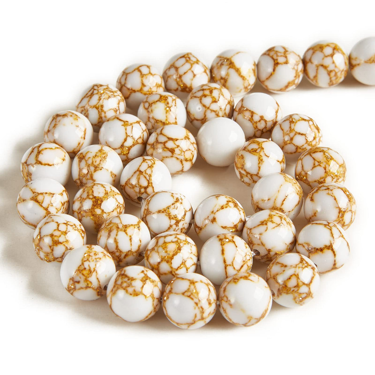 60pcs 6mm White Howlite Gold Spun Beads Natural Gemstone Beads Round Loose Beads for Jewelry Making