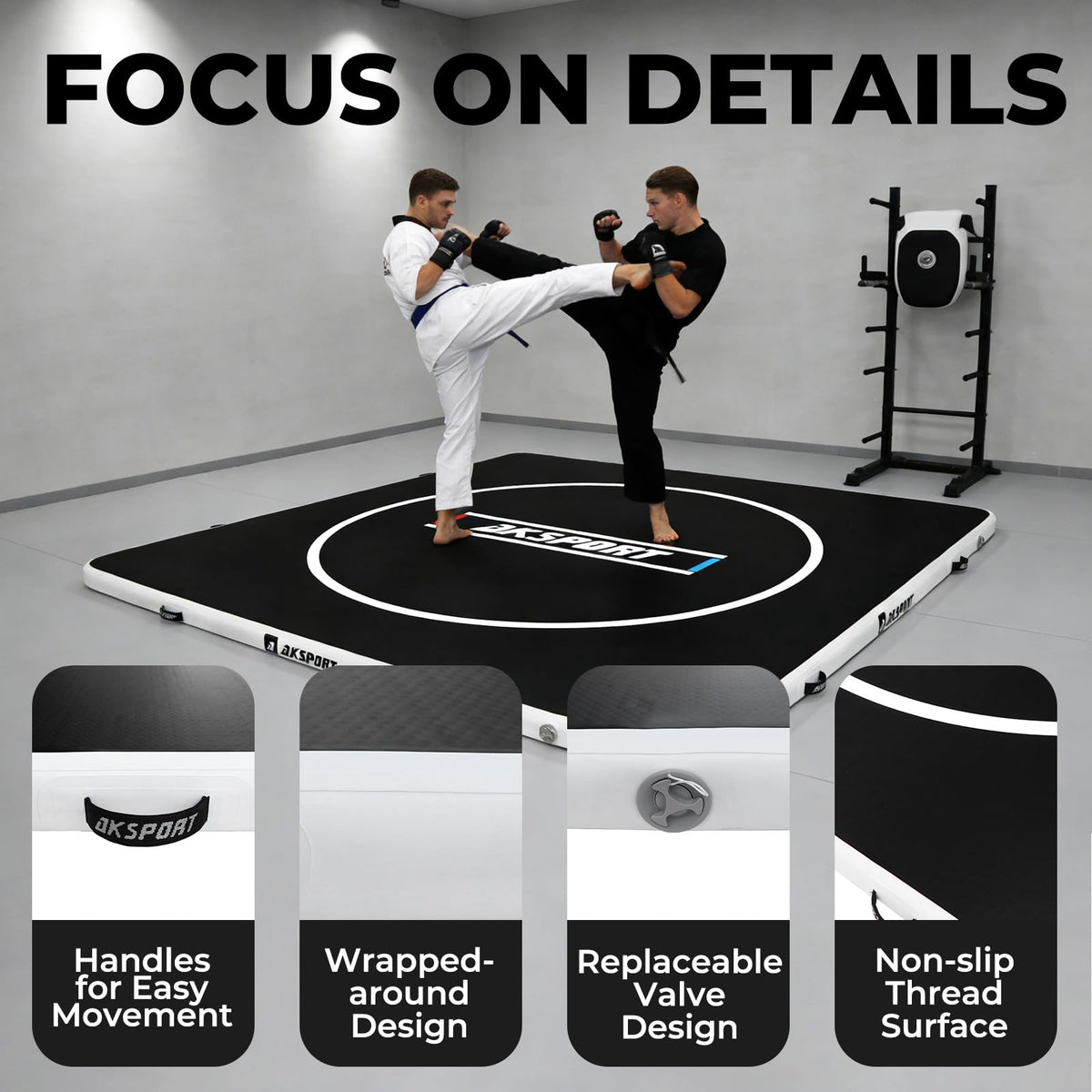 AKSPORT Inflatable Wrestling Mat 10x10 FT, Wrestling Mat for Home, Thick Jiu Jitsu Training Mat for BJJ, MMA, Boxing, Grappling, Judo, Indoor Outdoor Gym Mat