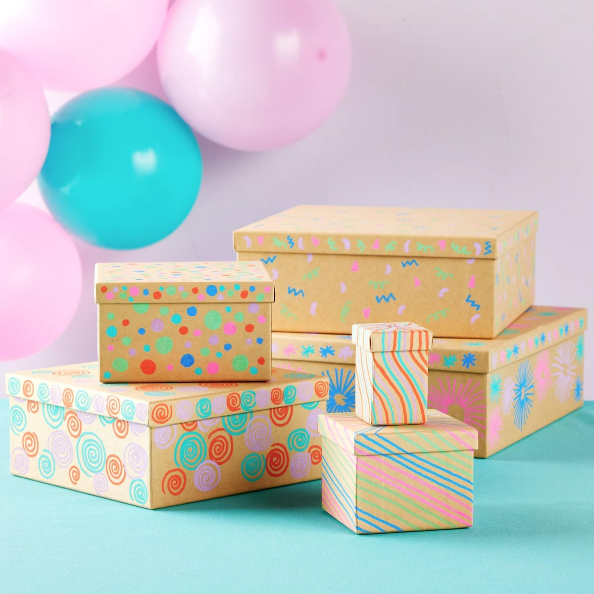 Bright Creations Nesting Boxes - 6-Pack Brown Squares With Lids, 12 x 12 to 2 x 2 In, 4 in H - Paper Mache & Square Boxes