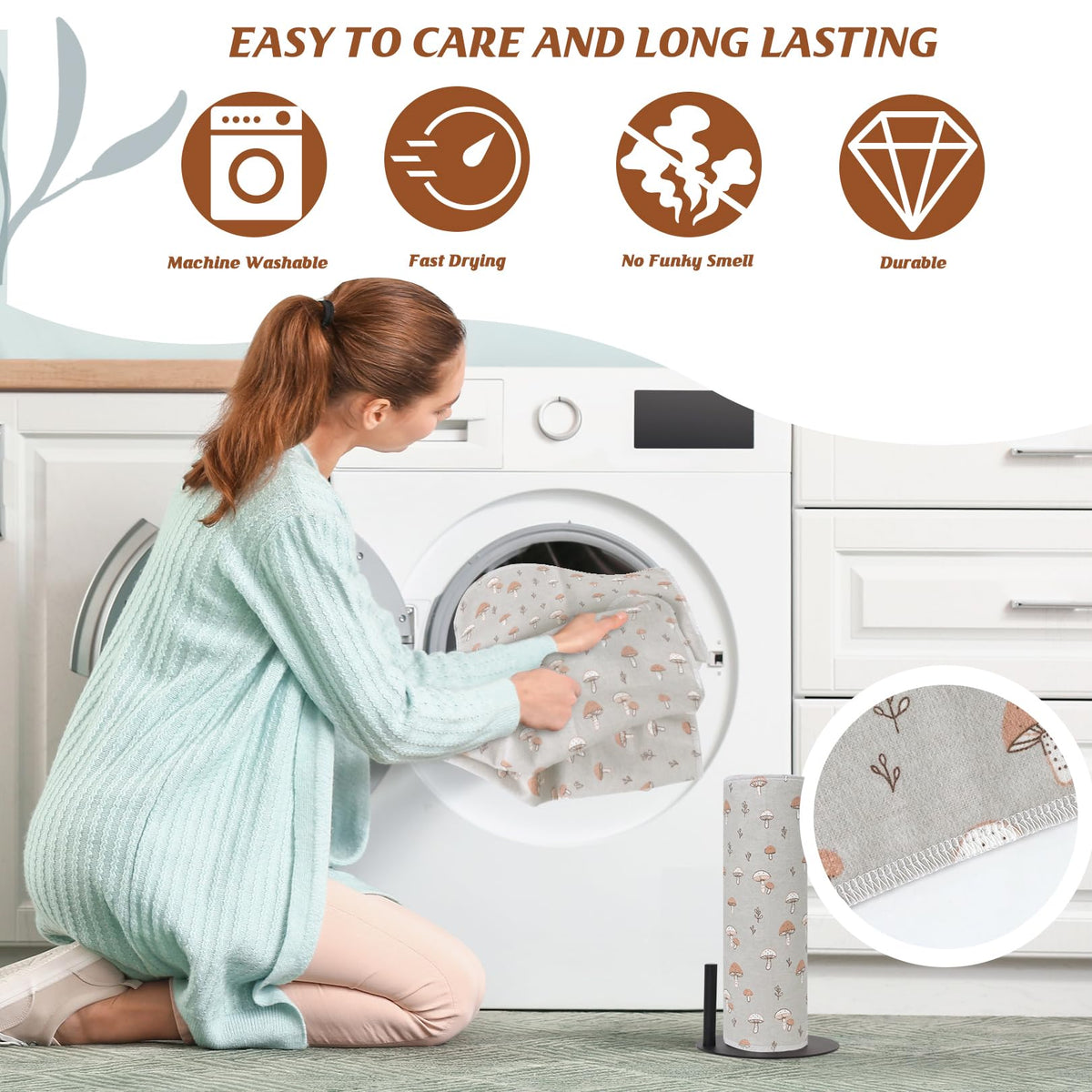 Paper Towels Washable Roll: 25Pack Cotton Cloth Paper Towels 11.8x11.8In Absorbent Soft Flannel Paperless Towels (Mushroom)