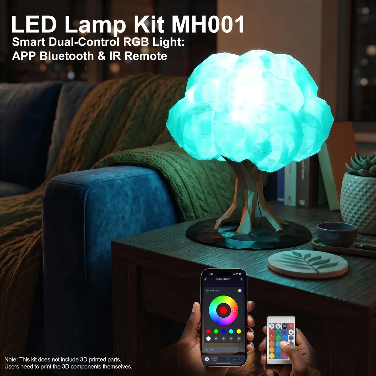 Smart LED Lamp Kit 001 for Bambu Lab 3D Printing,IR&APP Control RGB Puck Light,DIY Hardware for MakerWorld Models, Timer & Group Control,MH001 USB 5V Small Round Lamp Kit for 3D Printed Light(1 Pack)