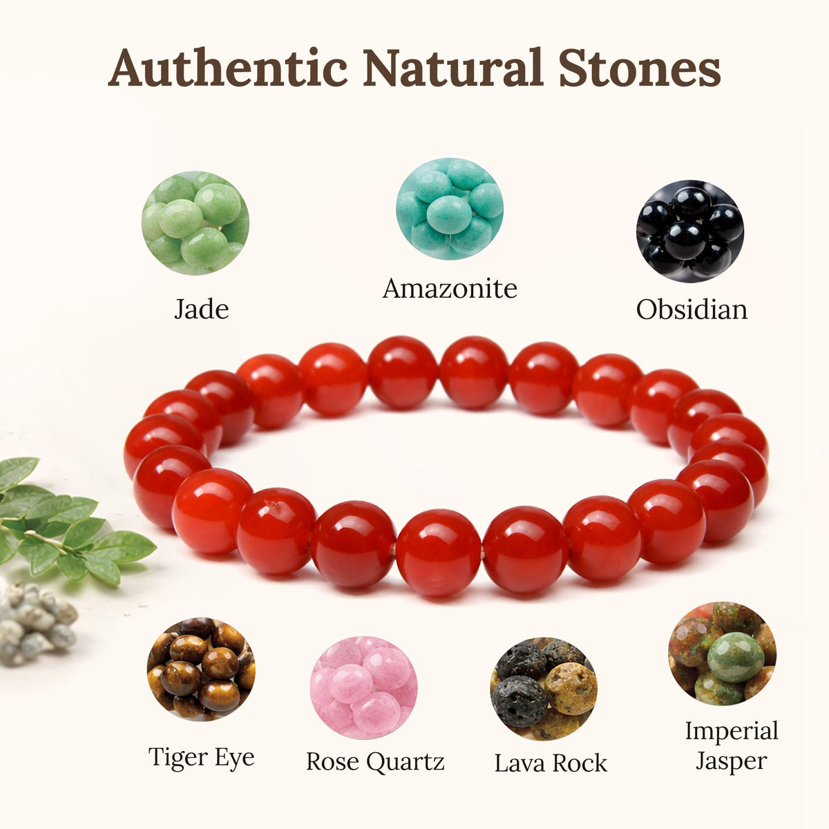 Elm City Direct 8mm Natural Stone Beaded Bracelet – Unisex Crystal Stretch Bracelets for Men & Women, Chakra & Healing Jewelry, Gift-Ready Beaded Bracelets (Carnelian, 8mm)