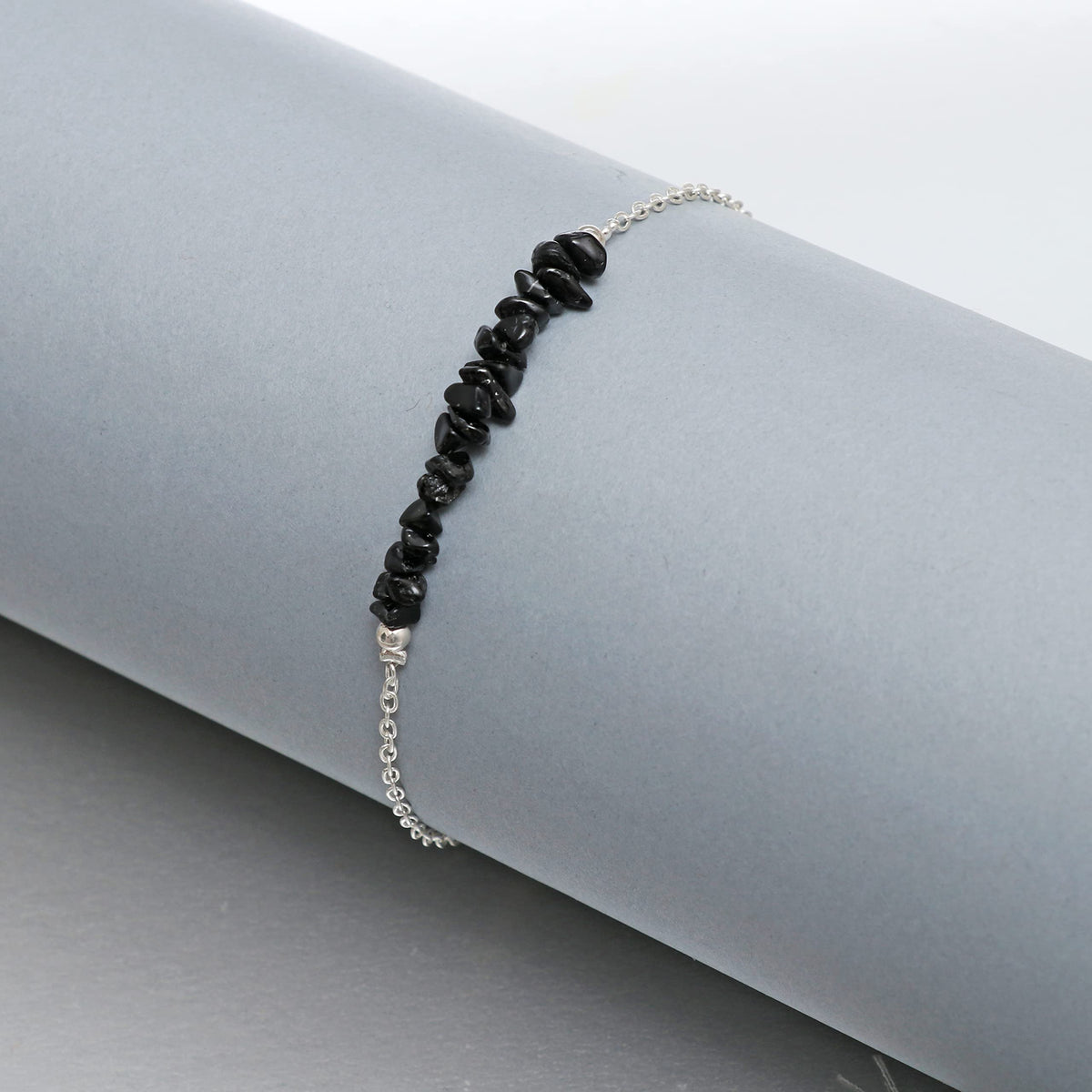 Gempires Natural Gemstone Chip Bar Bracelet for Women, Crystal Healing Bracelet, Multiple Gemstone Options, Adjustable Yellow Gold Plated Chain (7” + 1” Extender), Dainty Stackable Jewelry Gift for Her (Black Tourmaline)