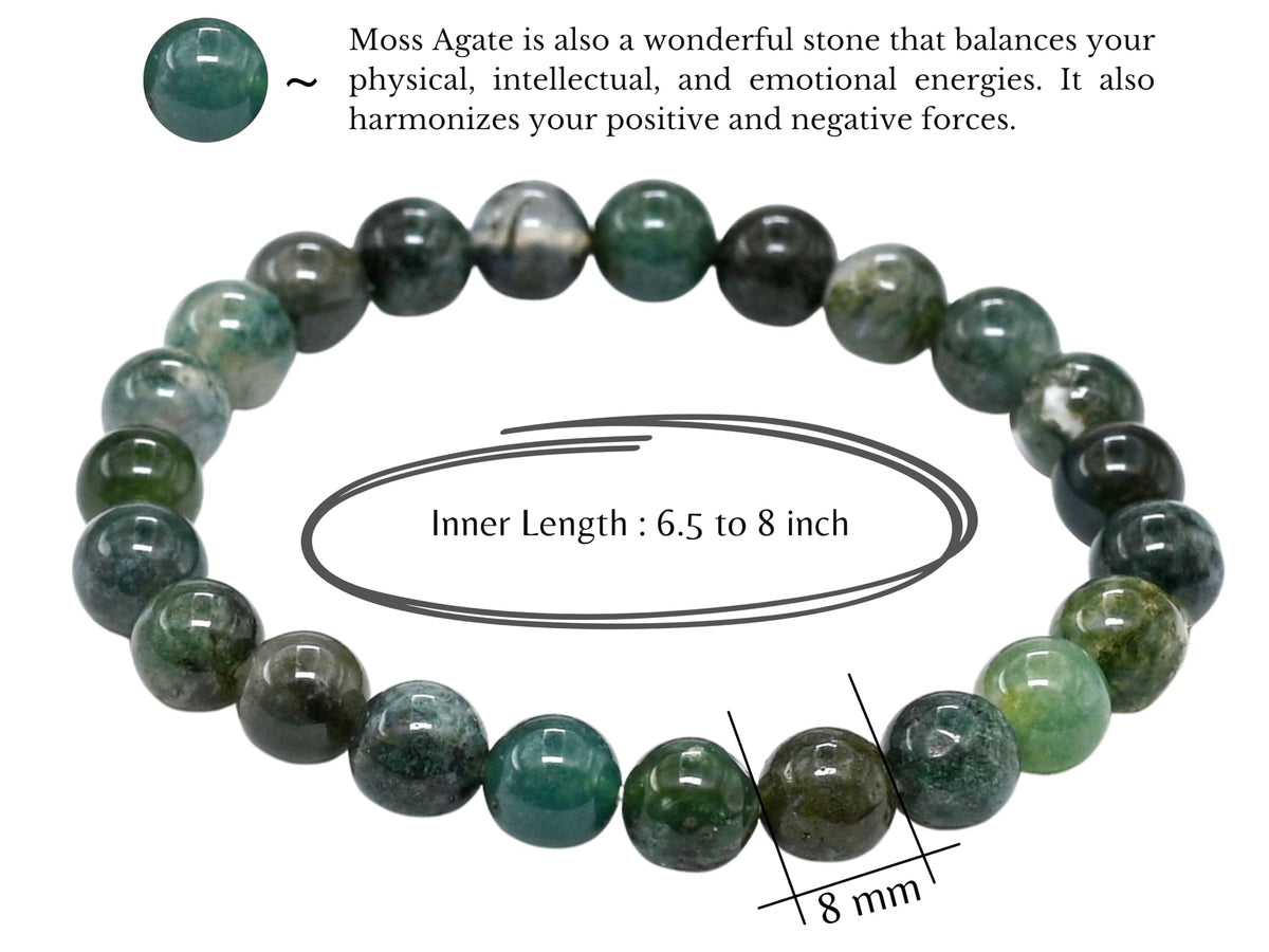 Amazing Gemstone Crystal Bracelet for Women Men's Gifts - Protection Healing Crystal Bracelet - 8mm Gemstone Beaded Stretchable Bracelet Pulseras Para Hombres Mujer Stocking Stuffers Mothers Day Gift (Moss Agate)