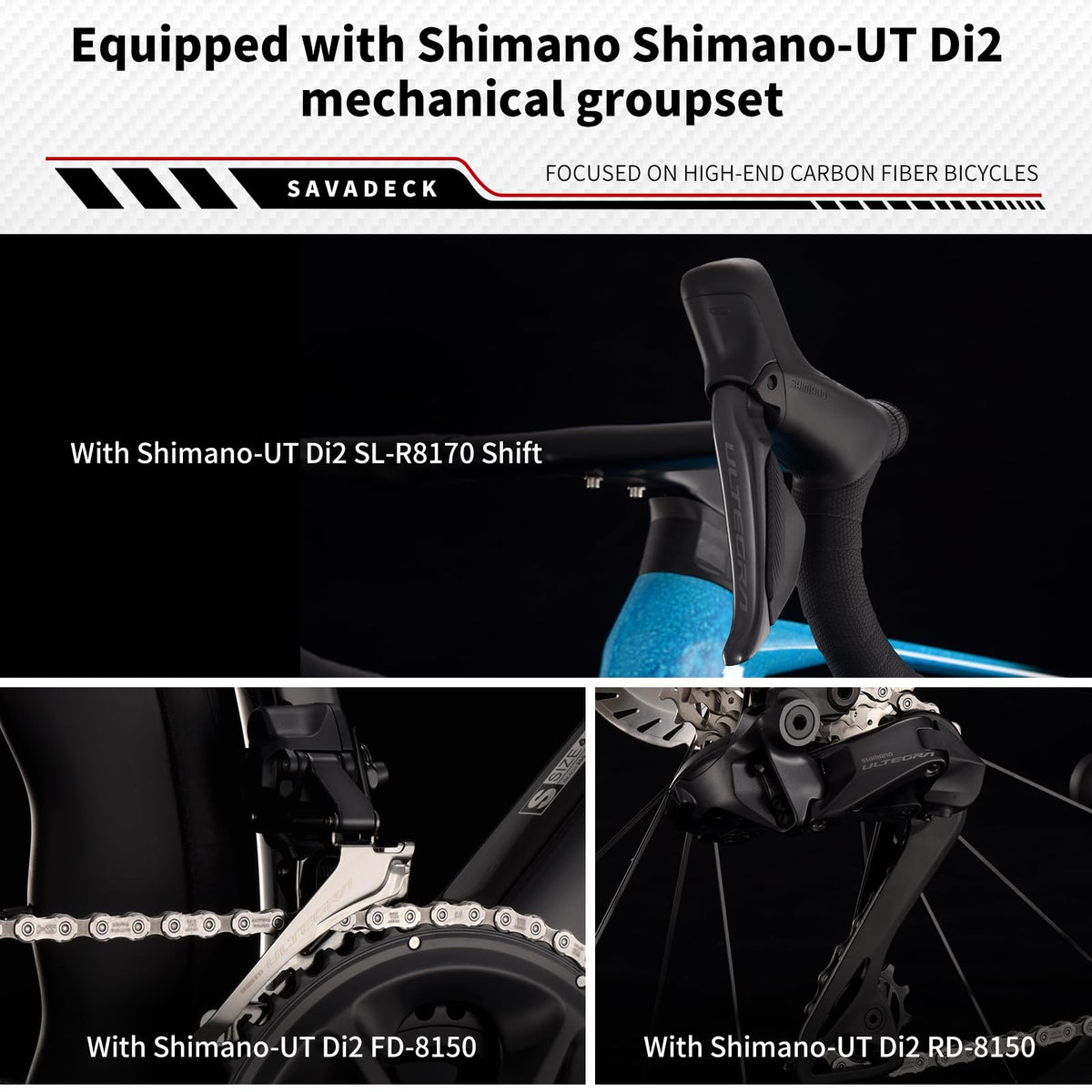 SAVADECK SLR8-Ultegra Full Carbon Road Bike with Shimano 105 R8170 24S Set for Adults, (Wave Pattern(W45), Red, 52cm)
