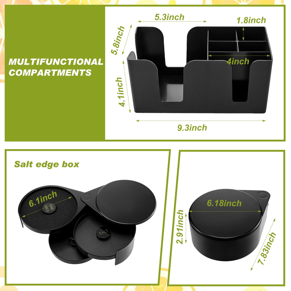 Mifoci Bartending Supplies 6 Compartments Garnish Tray with Lid Bar Caddy 3 Tier Glass Rimmer Stainless Steel Bottle Pourers Juice Pouring Cocktail Tools Plastic Serving Accessories