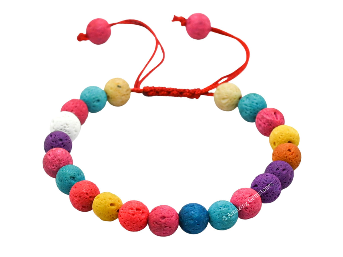 Amazing Gemstone Multi Lava Bracelet for Women Men's Gifts - Protection Healing Crystal Bracelet - 8mm Gemstones Beaded Adjustable Bracelet Pulseras Para Hombres Mujer Stocking Stuffers