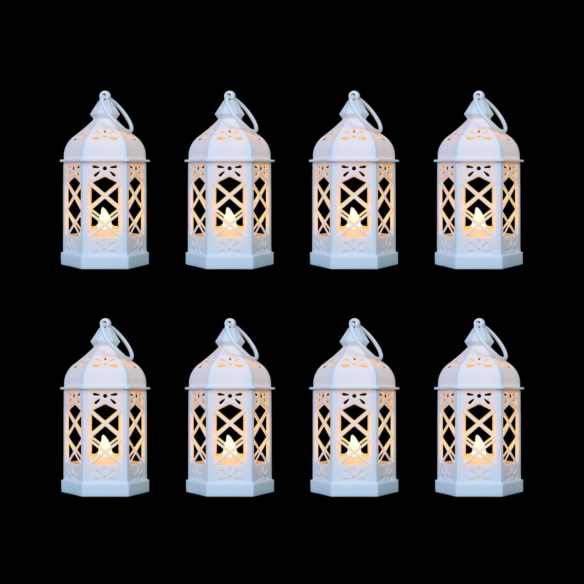 Reperla 8-Pack Mini Lanterns for Ramadan, Wedding,Halloween,Christmas, Small Decorative Lanterns with LED Candle for Baby Shower Party, Moroccan Lantern for Table Centerpiece, Medieval Decor, White