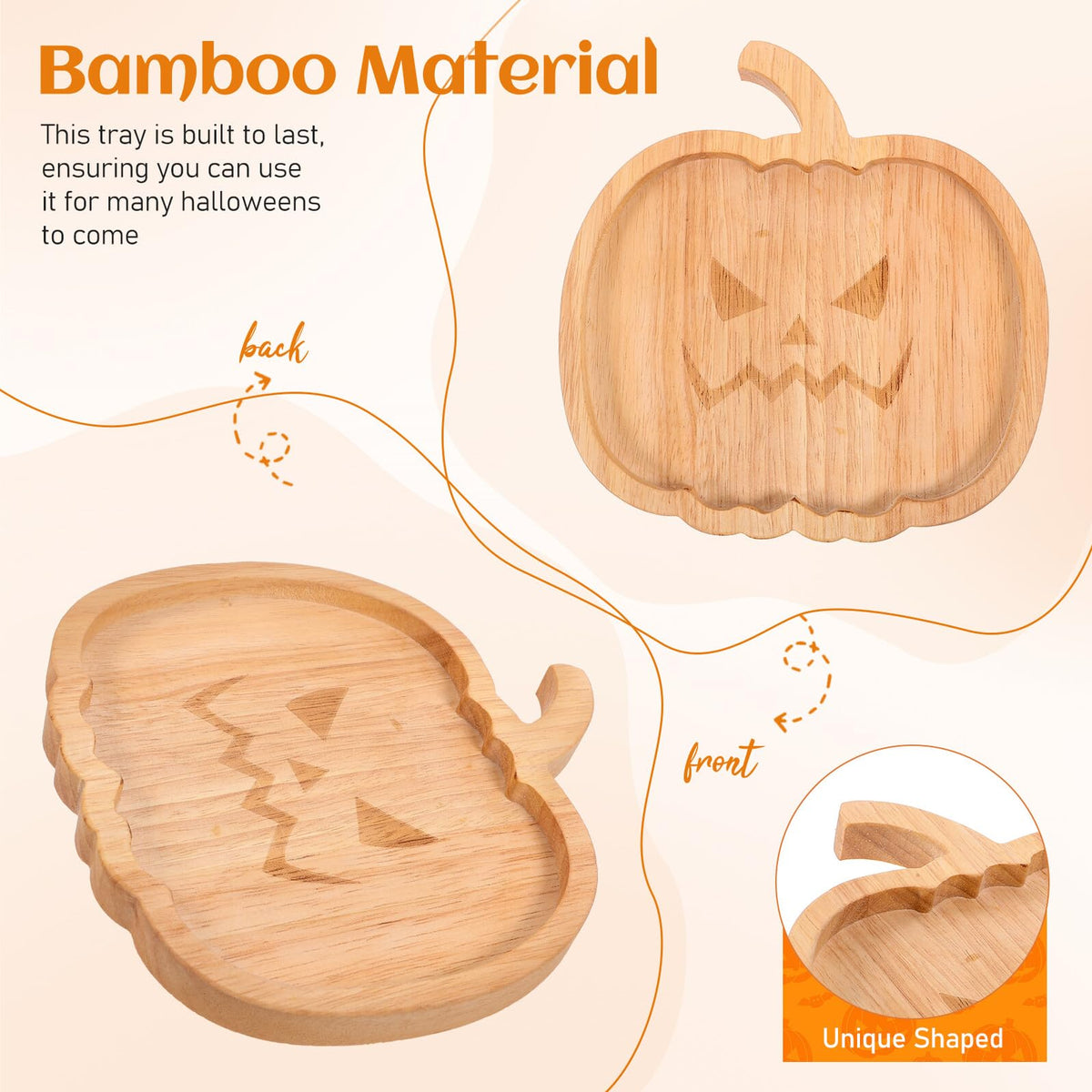 MAGICLULU Pumpkin Snack Plate Wooden Serving Platter Multipurpose Snack Container for Halloween Household Tea and Breakfast Storage Tray