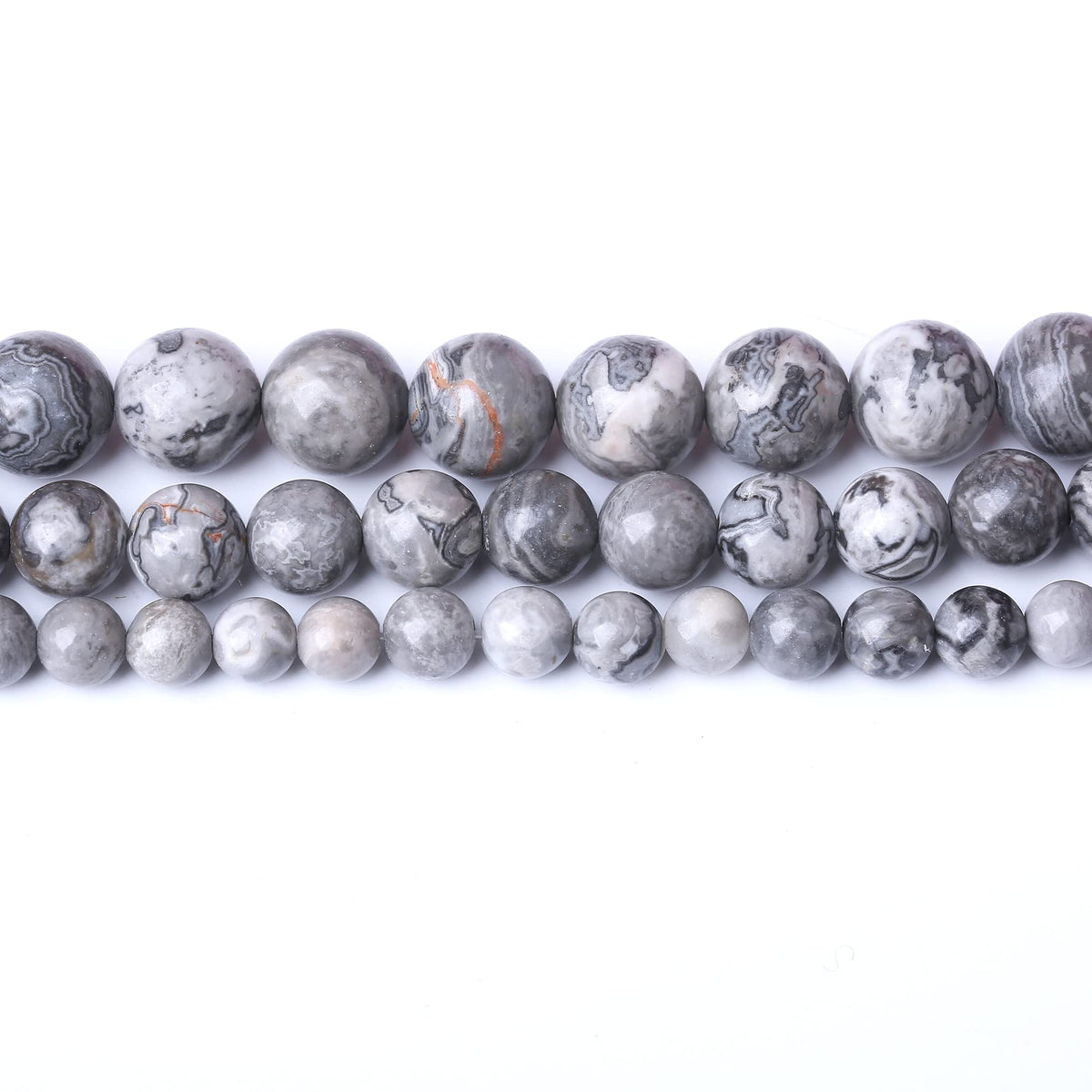 8MM Grey Map Round Loose Beads Natural Gem Beads Crystal Energy Stone Beads for Jewelry Making DIY Bracelet Necklace