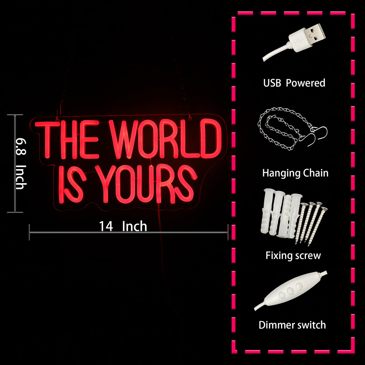 The World Is Yours Neon Sign Dimmable The World is Yours LED Sign Wall Decor Gift Suitable for Bedroom Game Room Man Den Cinema Party 14 * 6.8 Inch
