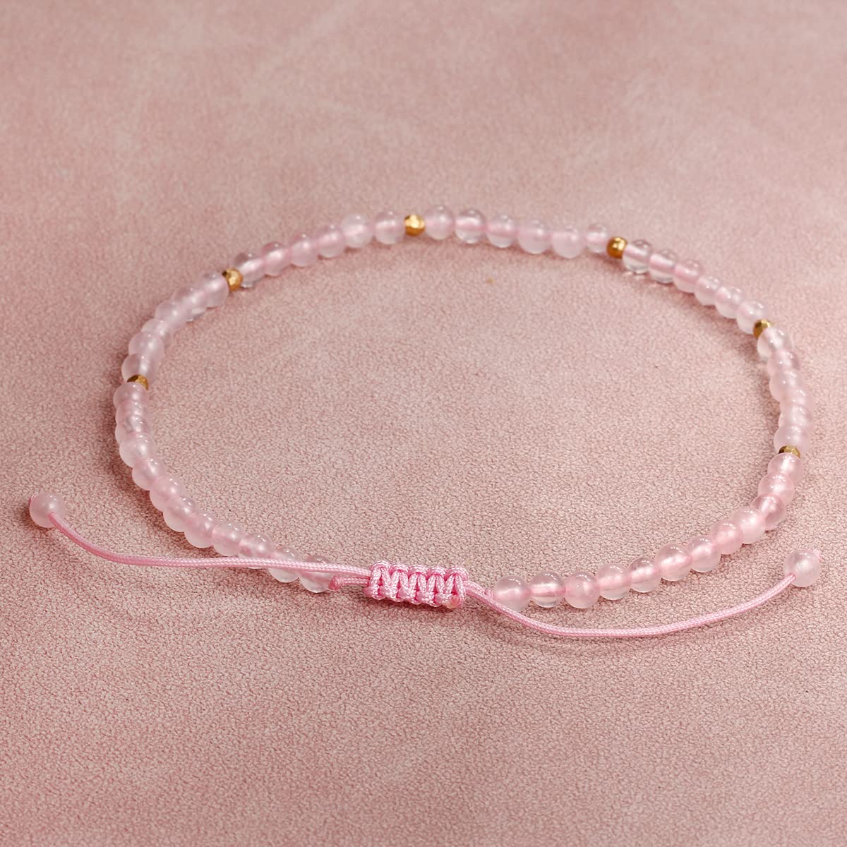 Jewever Rose Quartz Anklet Bracelet for Women crystals and healing stones Essential Oil Diffuser Beach Foot Beaded Adjustable(8.5-10 Inches)