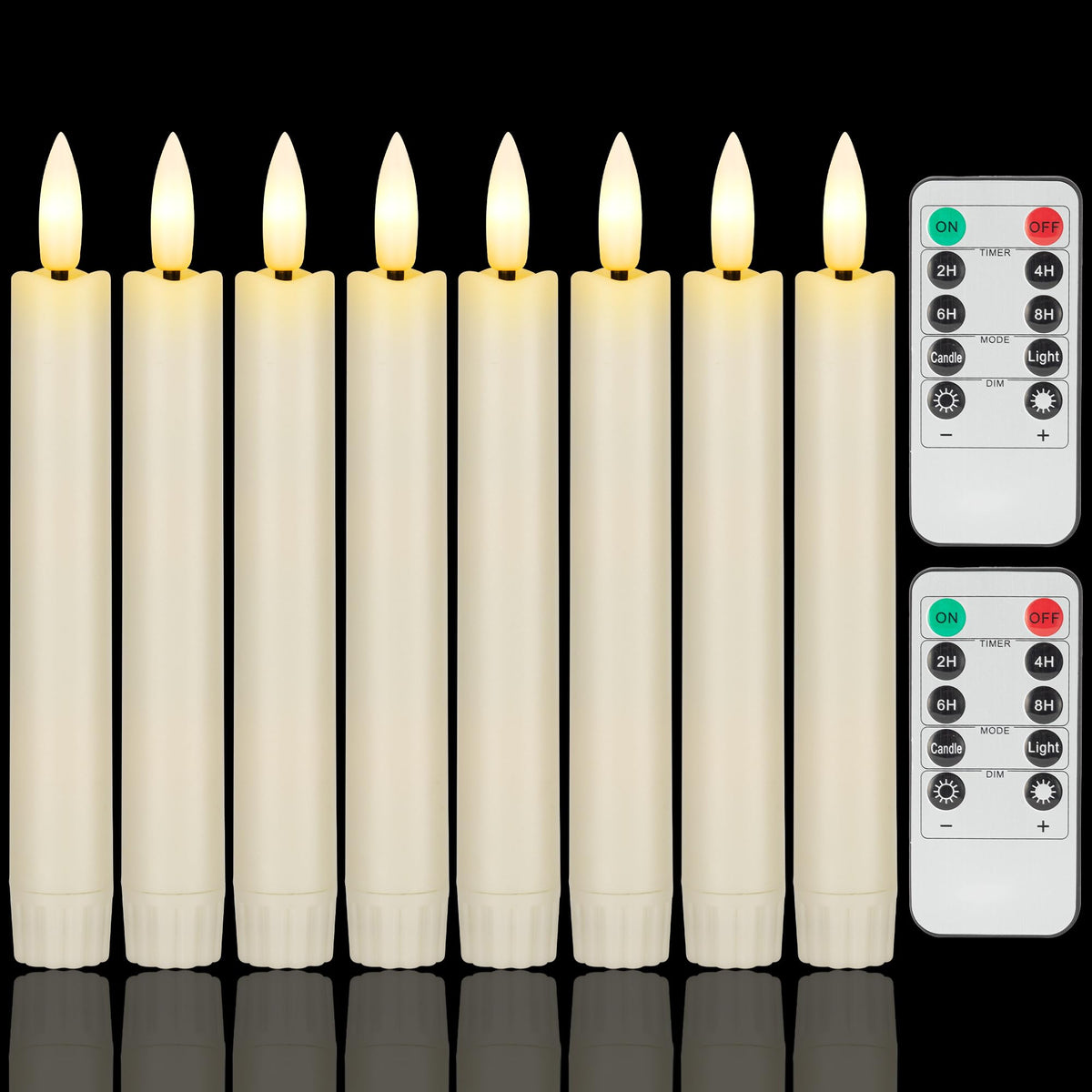 AFINETH 6.4 Inch Flameless Taper Candles with Remote Timer, Short Flickering Battery Operated Candles, Ivory Decorative Led Flameless Candlesticks for Weeding Home Party Festival, 8 Pack