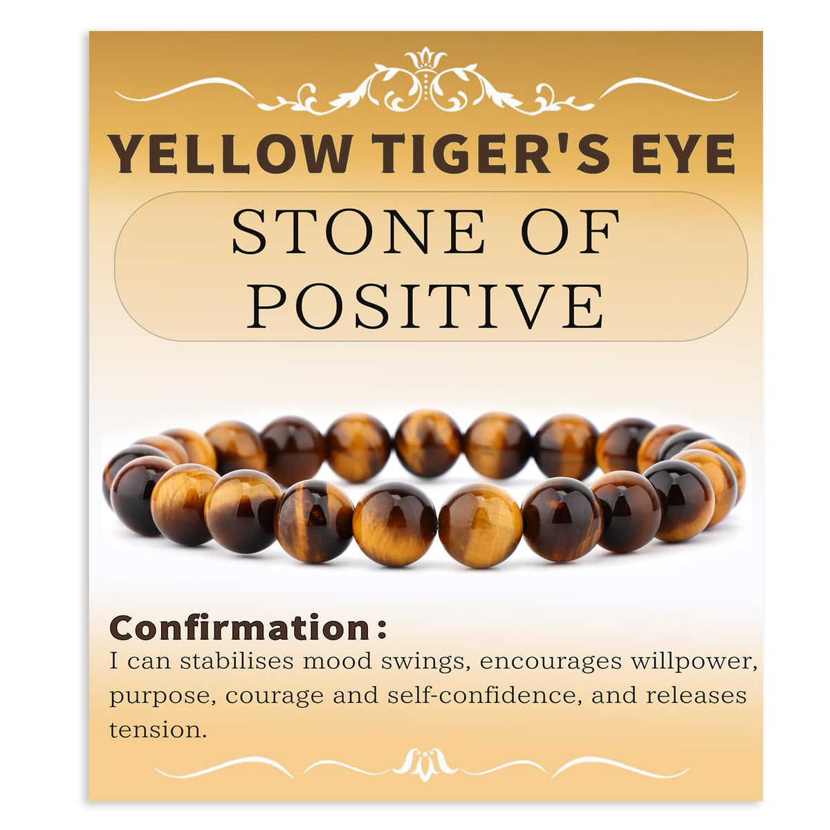 Bymitel 8mm Yellow Tiger's Eye - Handmade Reiki Gemstone Stretch Bracelet, Natural Beauty & Spiritual Essence, Crystal Healing for Unisex Adults
