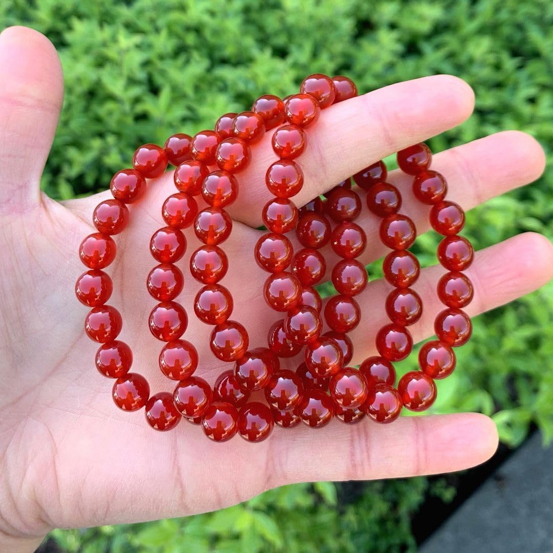 Adabele Real Natural Carnelian Red Agate Gemstone Beaded Bracelet 7 inch Stretch Chakra Red Gems Stones Healing Crystal Energy Quartz Rock GB8-29