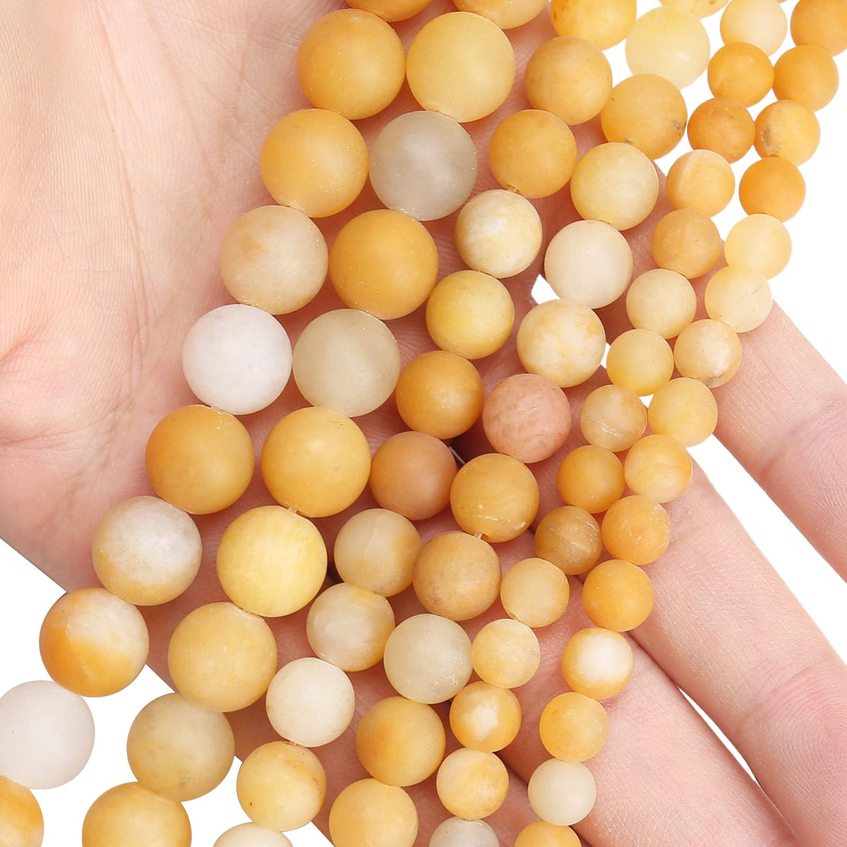 Natural Matte Yellow Jade Beads, 6MM Round Frosted Unpolished Loose Gemstone Beads for Bracelet Necklace Jewelry Making, Energy Stone Healing Power with Stretch Beading Cord