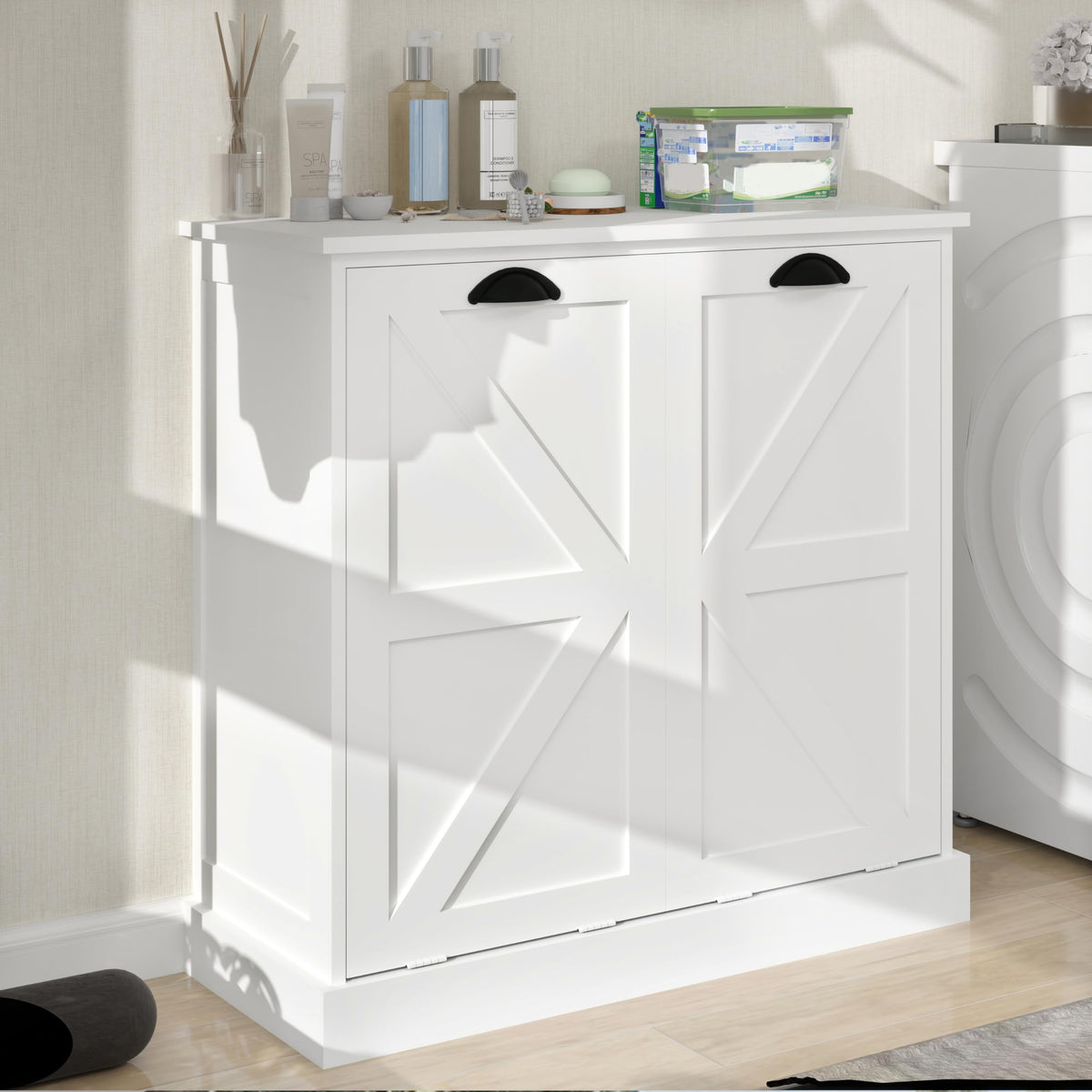 Two Compartment Tilt Out Laundry Sorter Cabinet White WF804