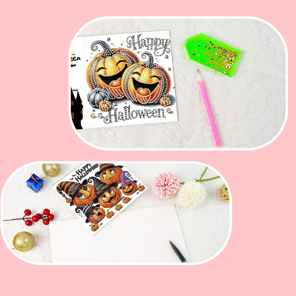 SHEGZHUC 6 Pack Diamond Painting Gift Card Diamond Art Kits for Adults Birthday Wedding Anniversary Greeting Get Well Congratulations Thank You Cards with Envelopes || Pumpkin Halloween Gothic