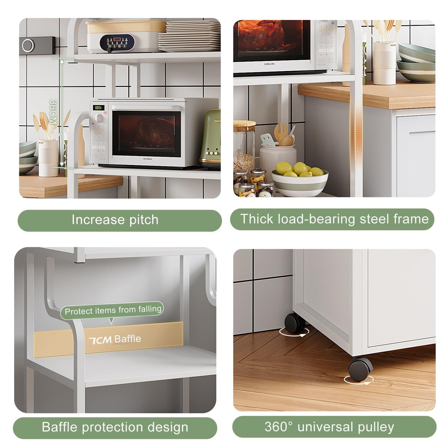 DHXIAMZ Storage Rack for Kitchen Rolling Microwave Stand Versatile Cabinet for Entryway Living Room & Bakery 52x34x126.5CM Stylish Black Kitchen Shelving Unit