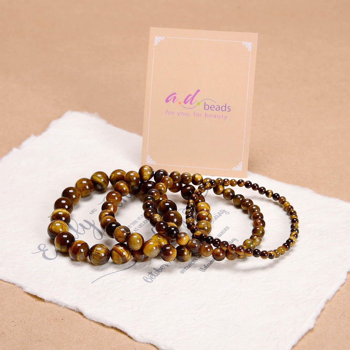 AD Beads Handmade Gemstone Stretch Elastic Bracelet Crystal Healing Reiki Nature's Beauty and Spiritual Essence Unisex (8mm, Yellow Tiger's Eye)
