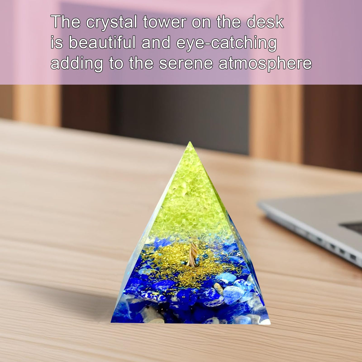 Saefheled Tree of Life Orgone Pyramid,Natural Energy Peridot Lapis Lazuli Orgonite Healing Crystal Pyramid,for Reduce Stress,Balance Chakra,Meditation Attract Luck,Accumulate Wealth Health(6cm)