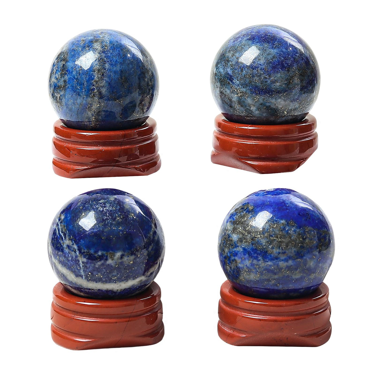 Casaper Natural Lapis Lazuli Ball with Red Jasper Stand, Healing Crystal Sphere for Home Fengshui Yoga Meditation, Reiki Energy Balancing 1.18”(30mm)