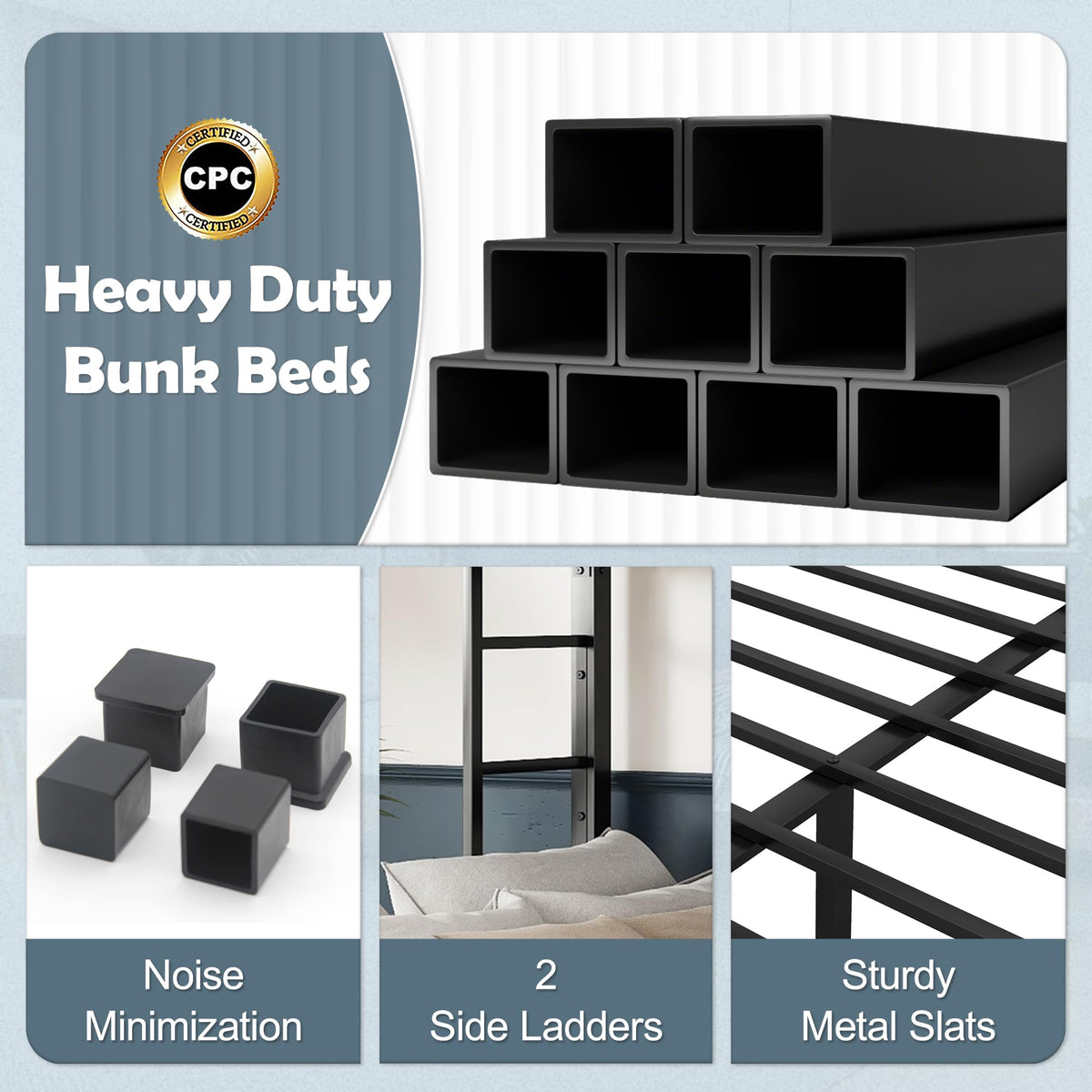Bellemave Metal Twin XL Over Queen Bunk Bed for Adults/Kids,Heavy Duty Adults Bunk Beds with Guardrail & Ladders,Twin XL Over Queen Size Bunk Beds for Teens,Black