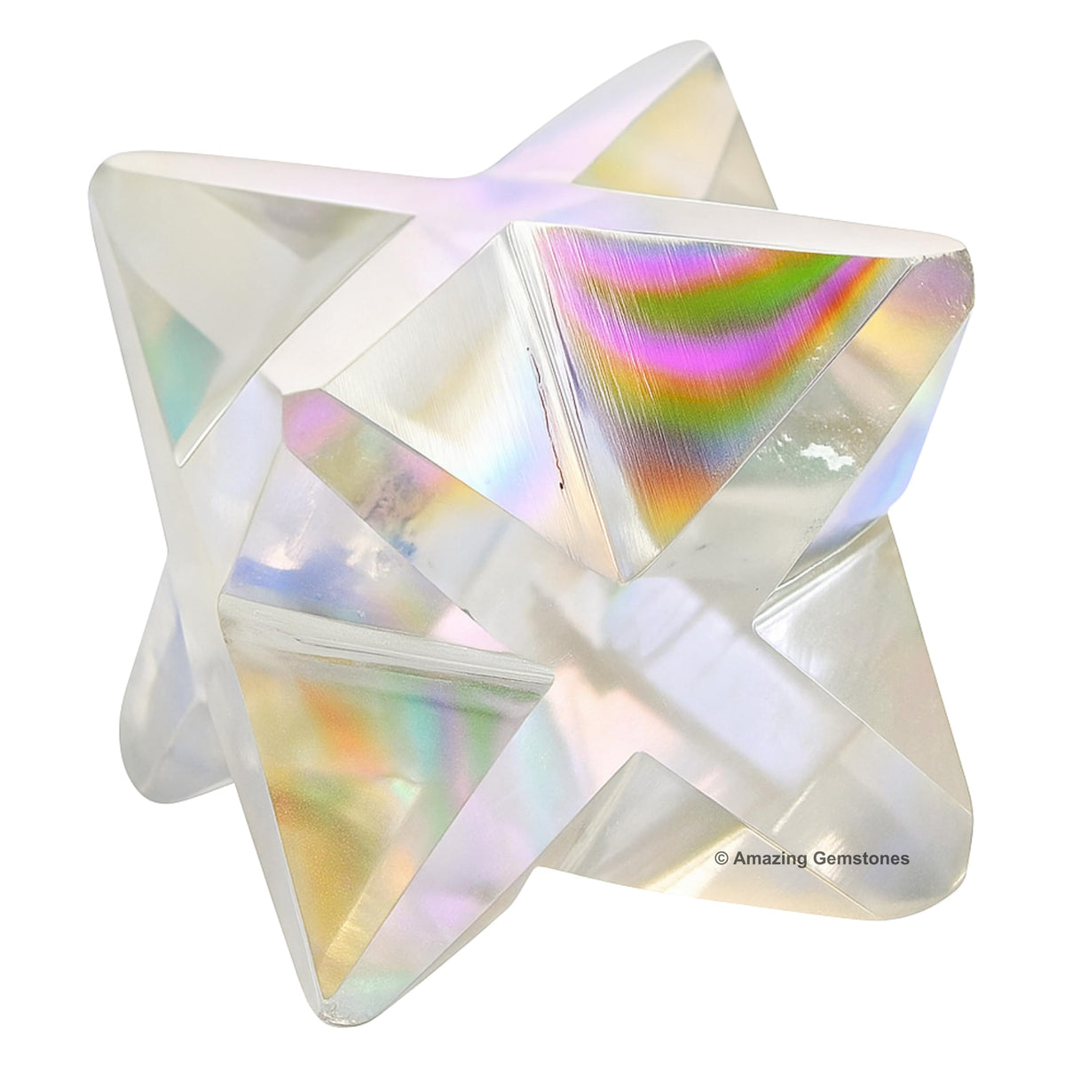 Amazing Gemstone Angel Aura Quartz Merkaba Crystal - 0.75 Inches Metaphysical Merkaba Star for Meditation - Energetic Tetrahedron Crystal and Healing Stones for Spiritual Growth and Healing (15-20mm)