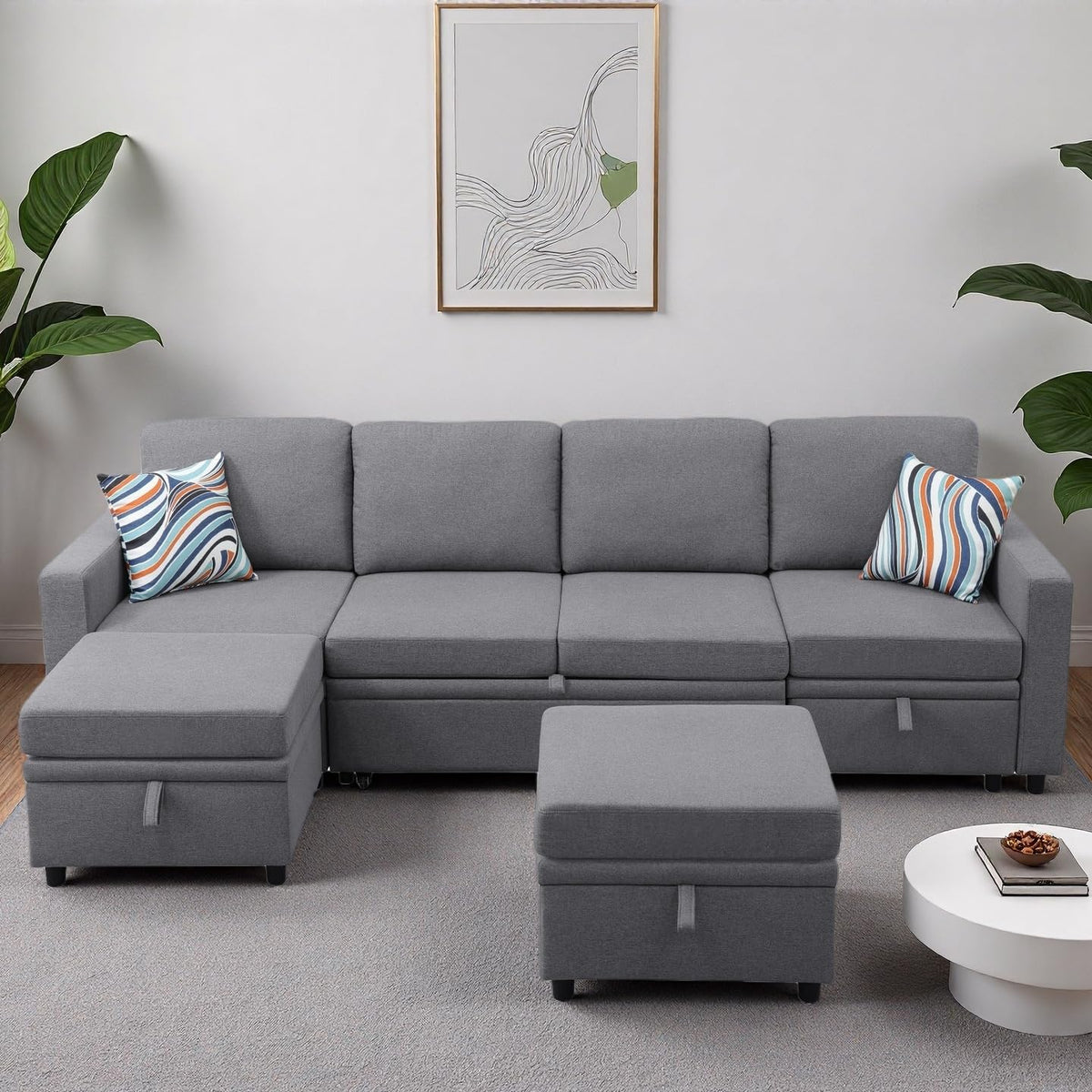 Trygoal 100 Inch Pull Out Couch, Convertible Sofa Bed for Living Room, Comfortable Sleeper Sofa with Pull Out Bed, Modern Sectional Couches with Ottoman Storage, Easy Assembly for Apartment, Dark Grey