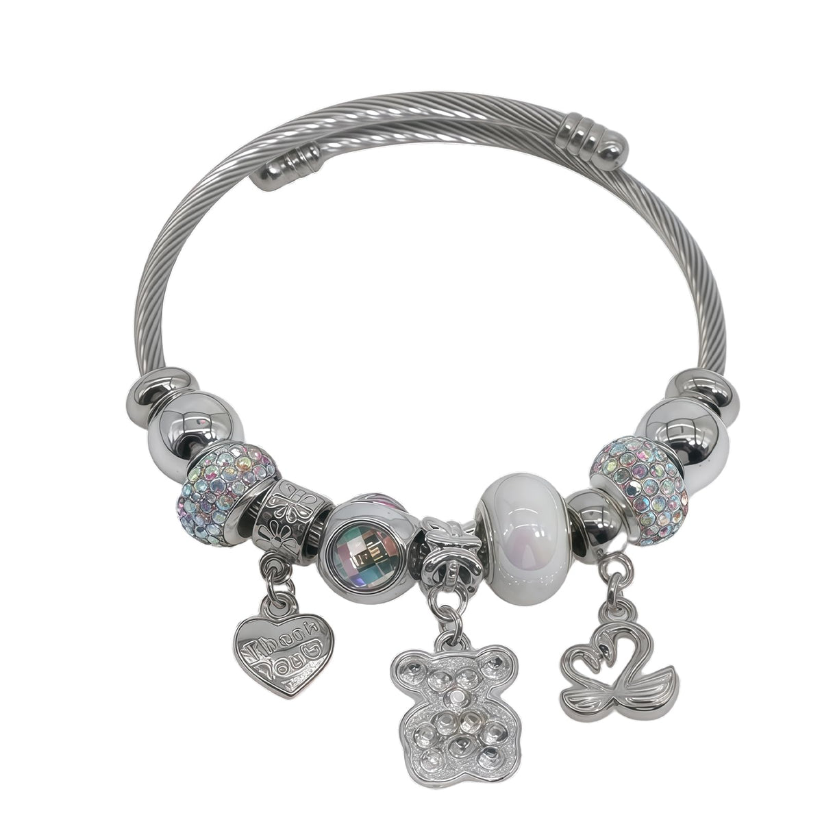 QMWKVNC Charm Bracelets for Womens,Exquisite Cute Cartoon Friendship Silver Bracelets Stainless Steel Bangle, Womens Jewelry Suitable for Holiday Gifts and Birthday Gifts