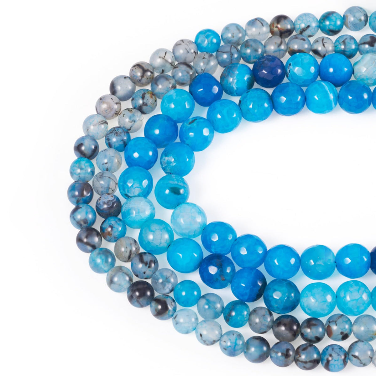 Beadthoven 110pcs Natural Dragon Veins Agate Beads 6mm 8mm Blue Round Stone Beads Smooth Natural Healing Crystals Gemstone Spacers for DIY Jewelry Making Crafts Friendship Bracelets Necklace