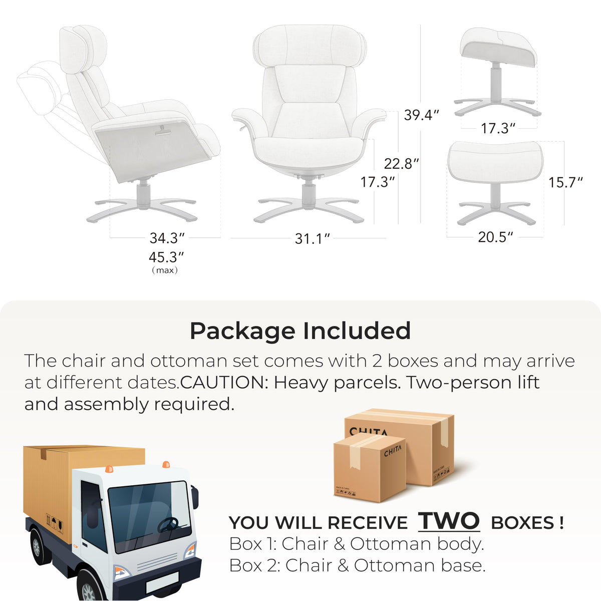 CHITA Genuine Leather Reclining Swivel Chair with Adjustable Headrest and Ottoman for Living Room, Saddle