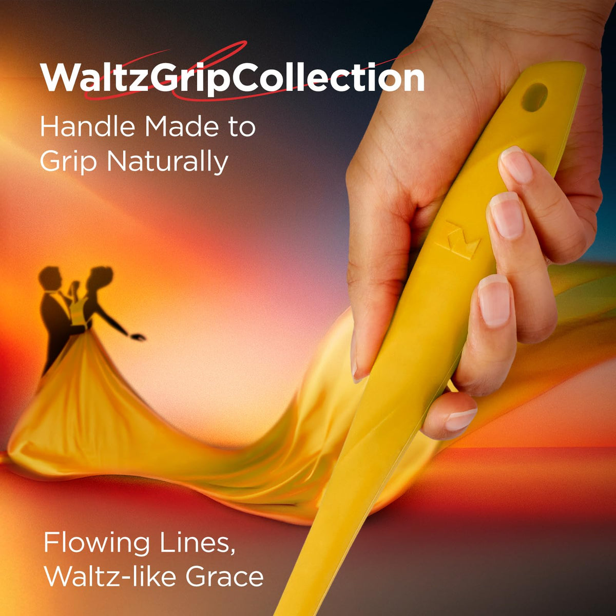 Kitchen Mama WaltzGrip Platinum Silicone Pancake Spatula Turner: Heat-Resistant, Slotted Tapered Head, Stainless Steel Core, Durable, Dishwasher-Safe, Ideal for Flipping and Wok Use (Yellow)