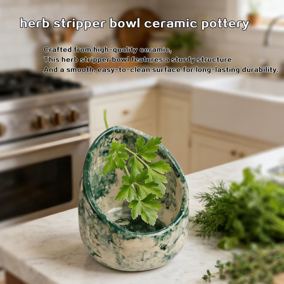 Handmade Ceramic Herb Stripper Bowl with Scissors, 2 in 1 Pottery Herb Cutter Set for Kitchen, Perfect for Separating Leaves and Stems, Essential Kitchen Gadgets 2026