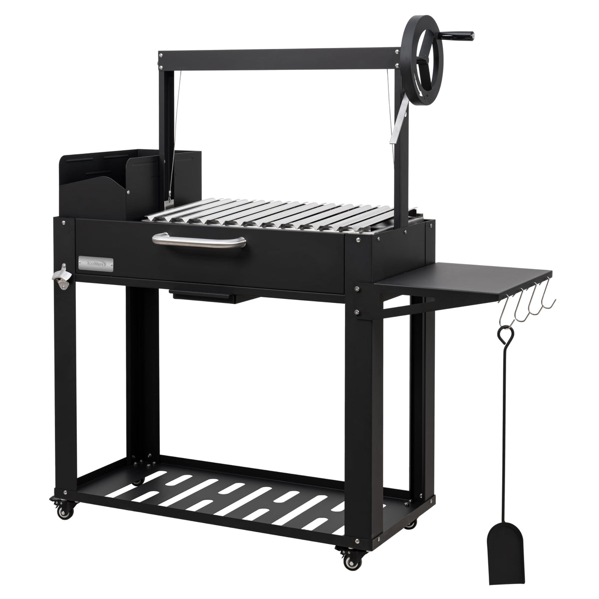 KoolMore 54 in. Charcoal BBQ Grill, Santa Maria Argentine Outdoor Grill with Interchangeable V Grates, Large Barbecue Grill for Outdoor Cooking, Black
