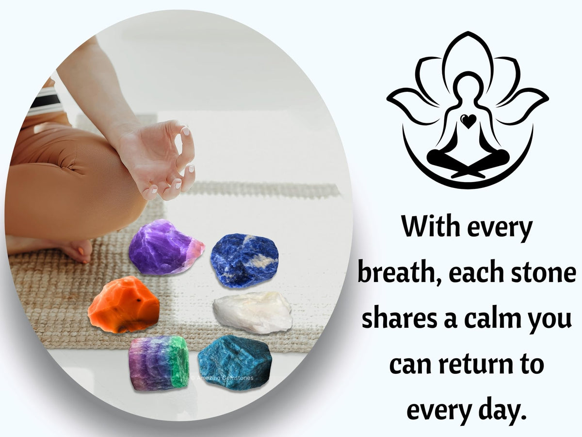 Amazing Gemstone Crystals for Studying Students Success Manifestation, Set of 6 Amethyst, Sodalite, Carnelian, White Agate, Fluorite and Apatite Healing Crystals and Stones