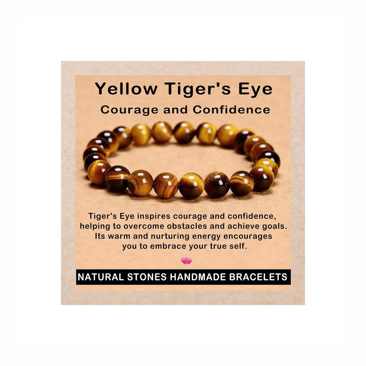 AD Beads Handmade Gemstone Stretch Elastic Bracelet Crystal Healing Reiki Nature's Beauty and Spiritual Essence Unisex (10mm, Yellow Tiger's Eye)