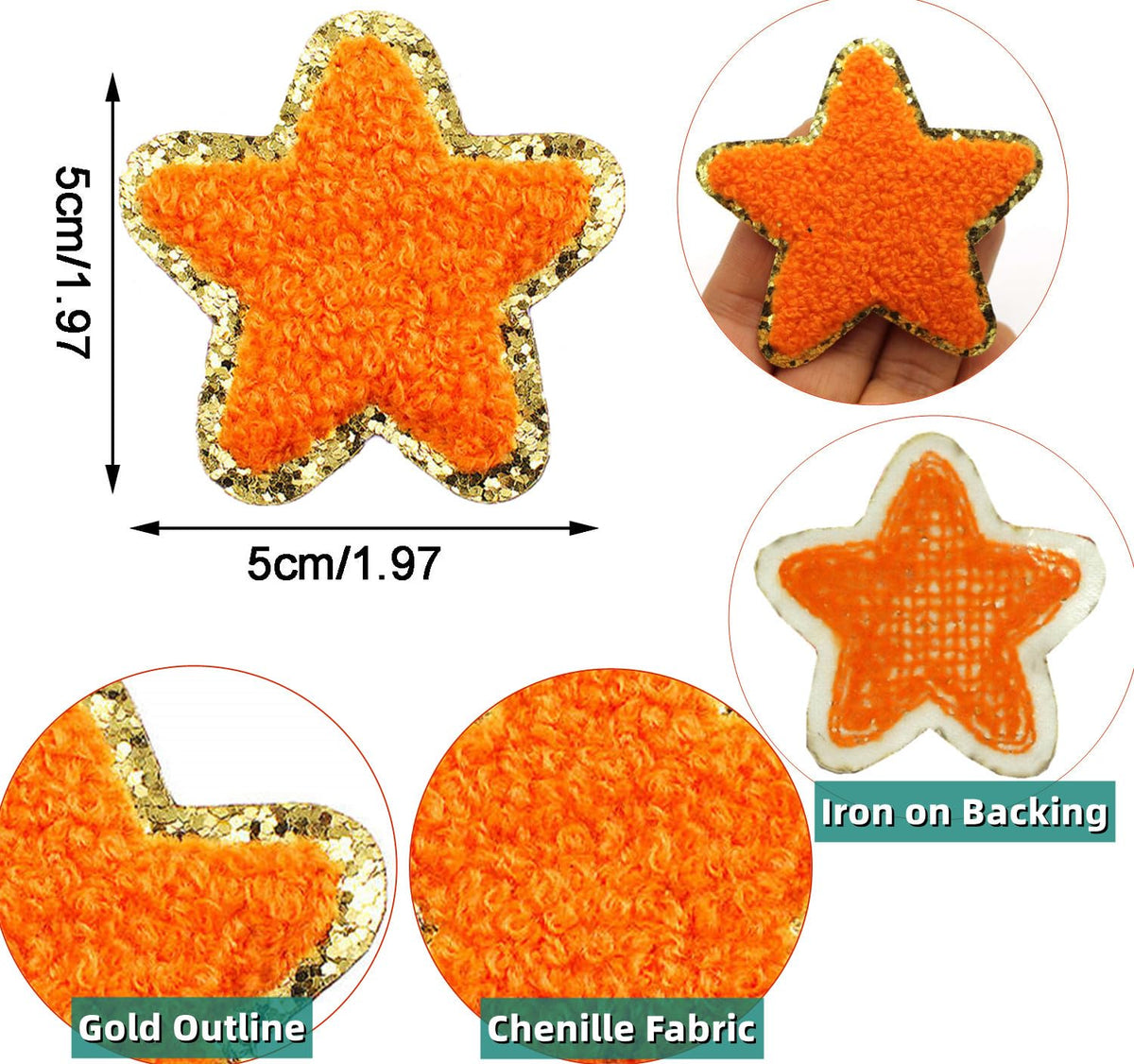 24 Pieces Star Chenille Patches,Cute Iron on Patches for Clothes,Iron on Stars Fabric Embroidered Patches for Women Backpack Hat Jacket Jean Decorative Applique(Star,White)
