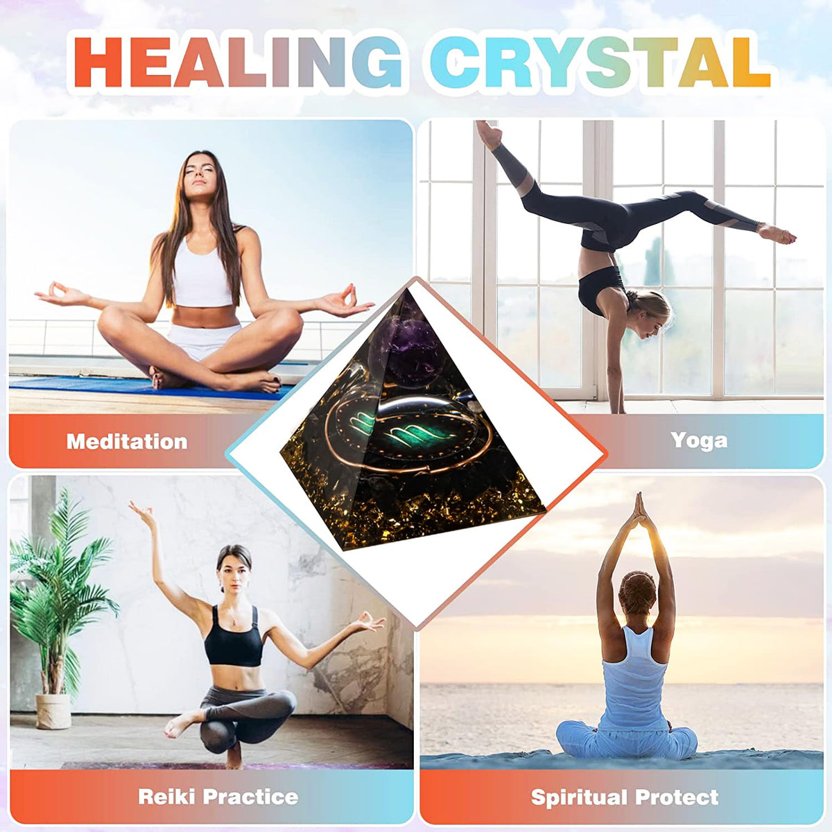 12 Zodiac Orgone Crystal Pyramid, Natural Amethyst with Obsidian,Healing Crystals Pyramid for Protection Chakra, Unique Constellation Pyramid for Positive Energy, Healing Money Health(Scorpio)