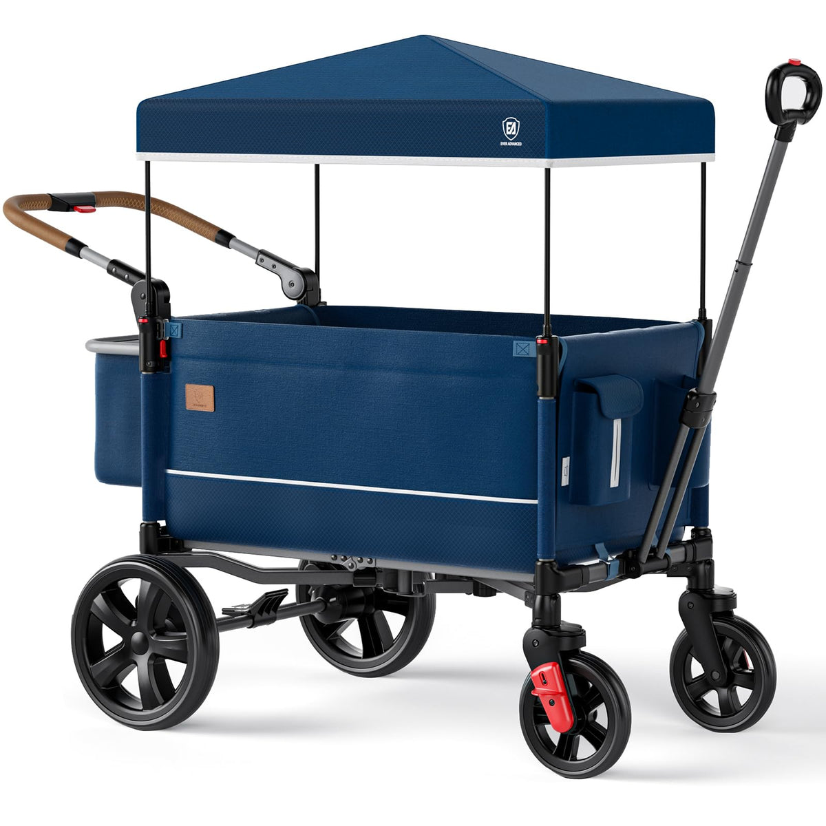 EVER ADVANCED Side-Unzip Wagon Stroller for 2 Kids, Push Pull Stroller with Adjustable Handle, Easy Access Zipper Door, 5-Point Harness Removable UV-Protection Canopy Shock-Absorbing Wheels, Blue