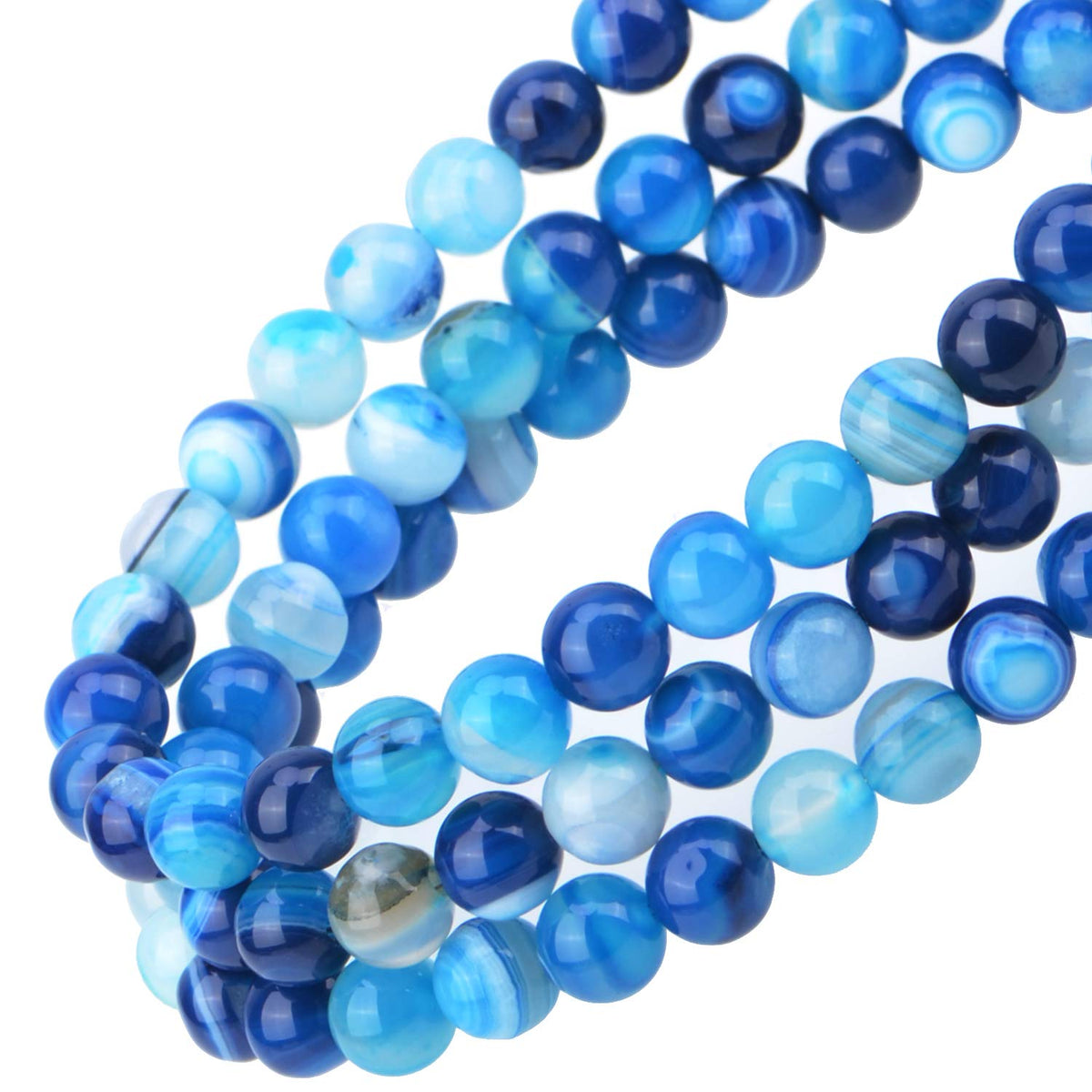 80Pcs Natural Crystal Beads Stone Gemstone Round Loose Energy Healing Beads with Free Crystal Stretch Cord for Jewelry Making (Blue Agate, 10mm)