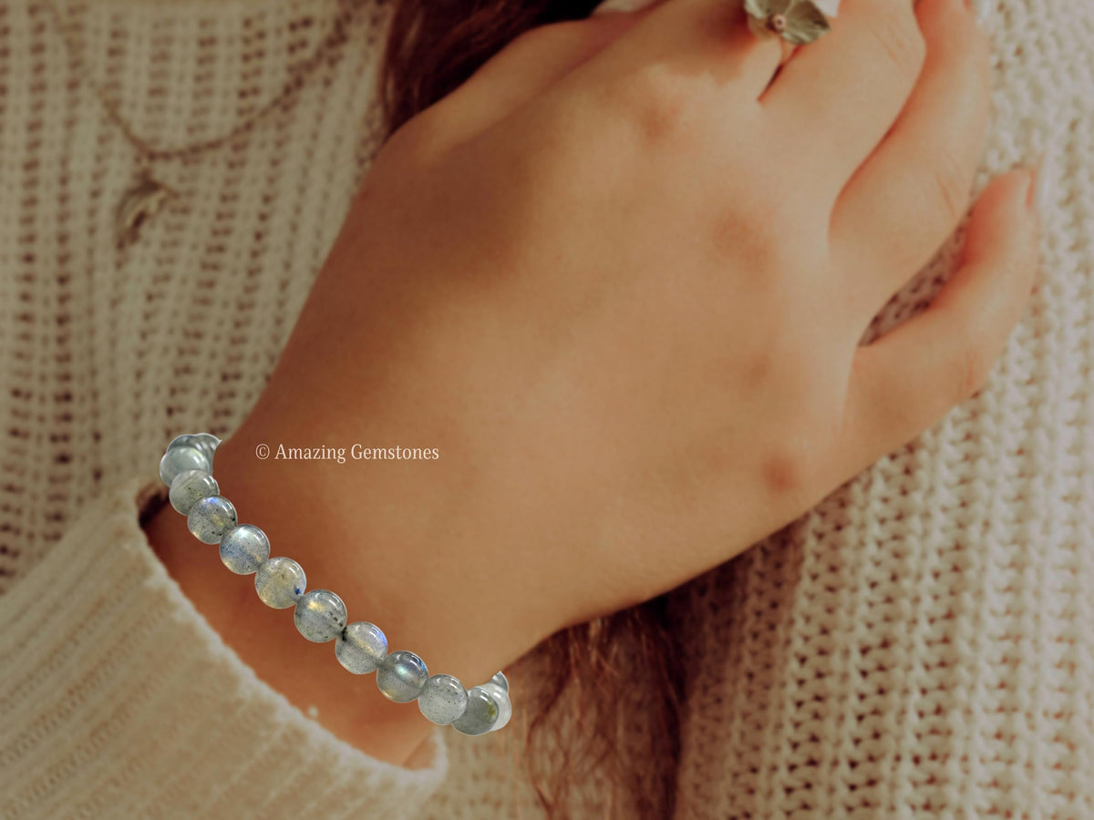 Amazing Gemstone Crystal Bracelet for Women Men's Gifts - Protection Healing Crystal Bracelet - 8mm Gemstone Beaded Stretchable Bracelet Pulseras Para Hombres Mujer Stocking Stuffers Mothers Day Gift (Labradorite)