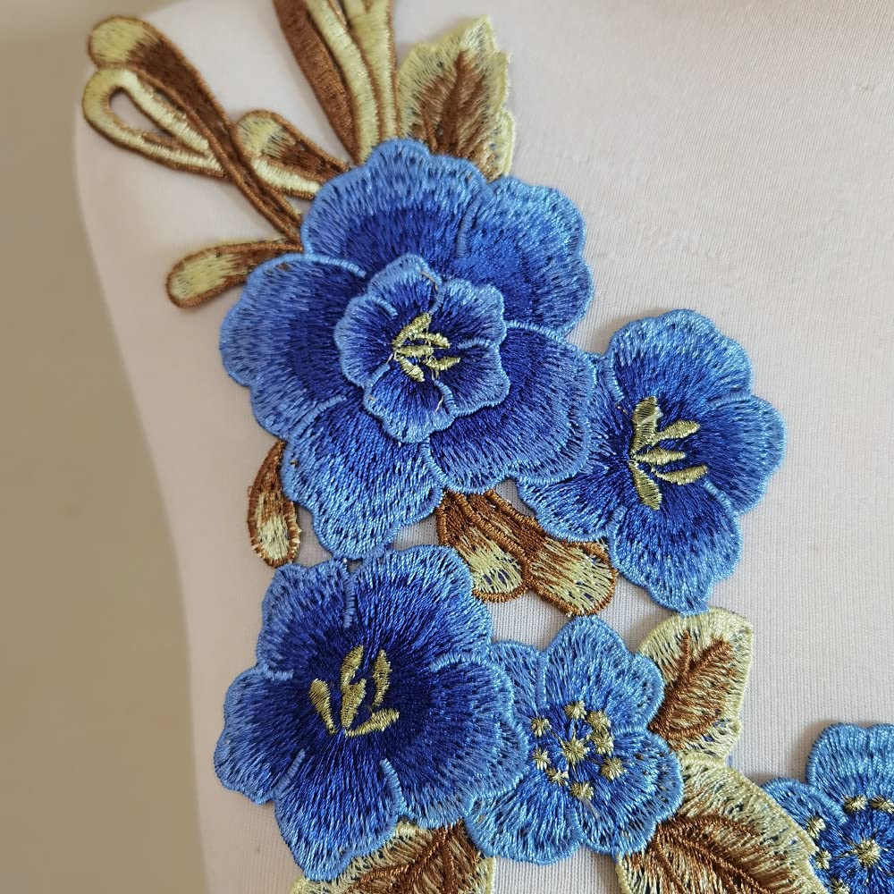 2pcs Beautiful Embroidered Flower Sewing On Patches Accessories Repair Decoration Appliques (Blue)