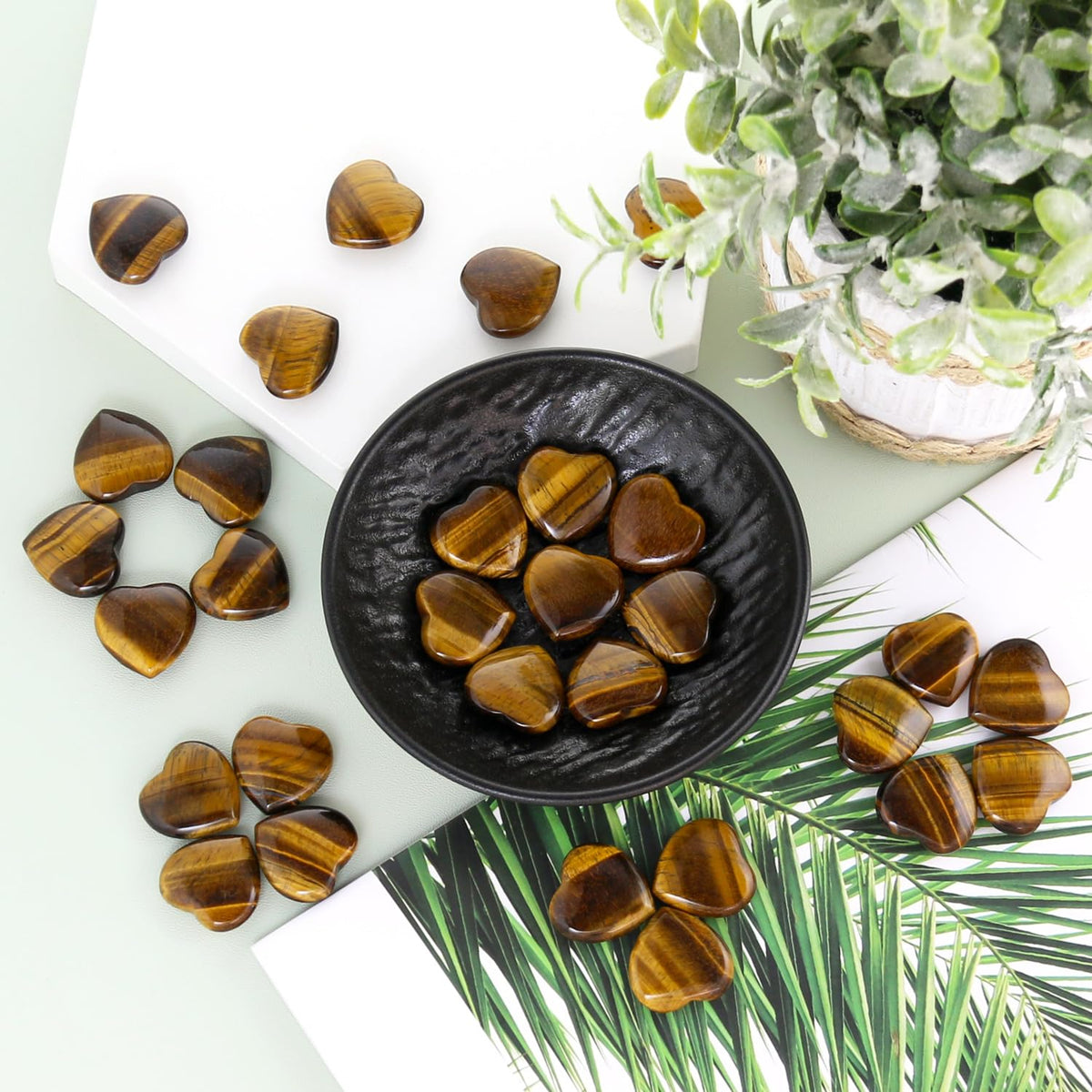 Namzi 20 Packs of Tumbled Polished Natural Tigers Eye Crystals Heart Stones, Crystals and Healing Stones Quartz Bulk for Wicca, Reiki, Healing Energy, Chakra Stones, Witchcraft Supplies