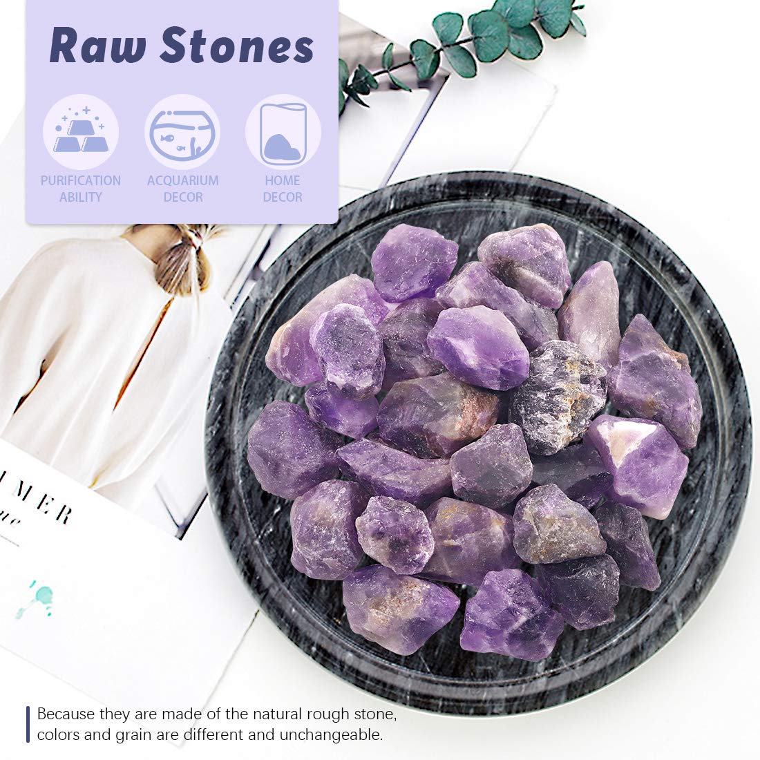 Hilitchi 1lb Bulk Raw Amethyst Stone Rough Crystal Stone for Cabbing, Tumbling, Cutting, Polishing, Wire Wrapping,Gem Mining, Wicca, Reiki and Crystal Healing