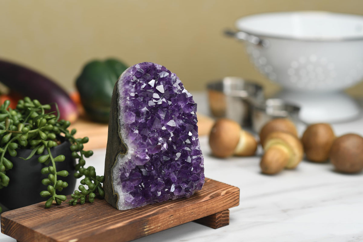 Premium Amethyst Geode Stone Crystal Cluster .5 - .75 Pound Geode - Each Piece is Unique & Natural - Raw Healing Crystal Rock from Uruguay - Deep Purple Decoration - FREE 3" Selenite Wand
