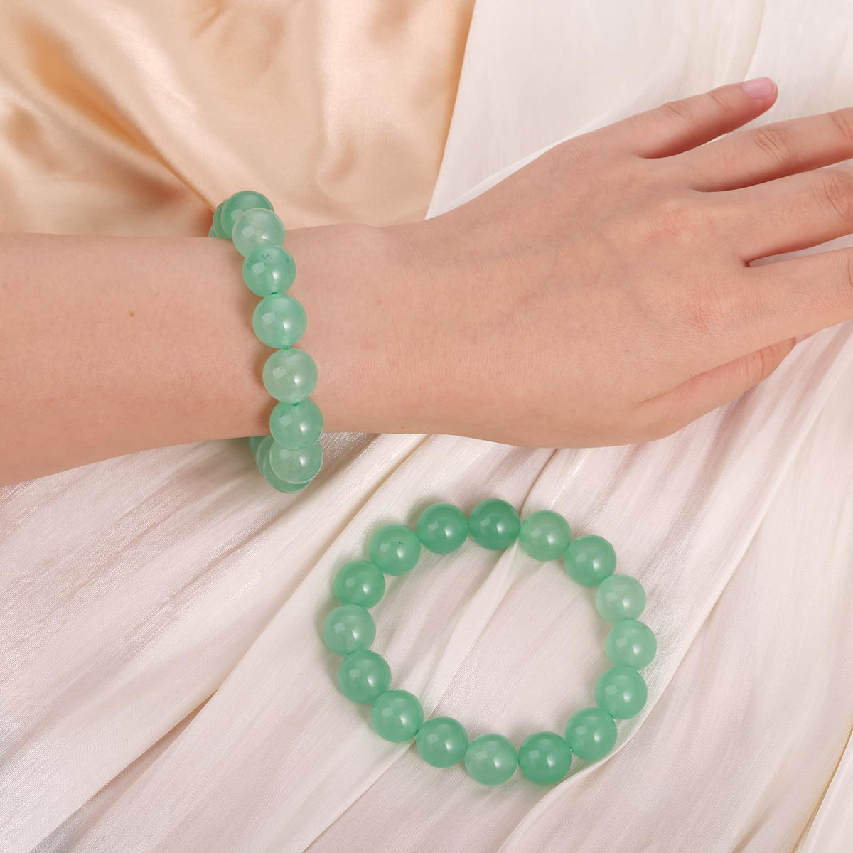 Handmade Natural Jade Beaded Bracelet for Women & Men – Genuine Green/White Jade Gemstone Stretch Bracelet – Lucky Energy Healing Jewelry Gift for Peace, Prosperity & Protection LG