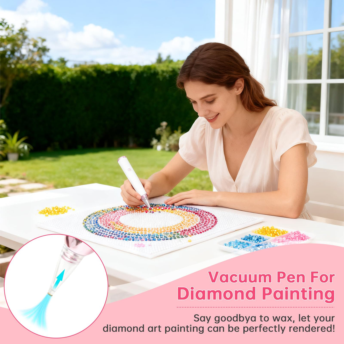 Electric Diamond Painting Pen, Cordless Diamond Art Pen Low-Noise Wax-Free, Perfect for 3D Drills, Portable Diamond Art Accessories for Crafts Lovers