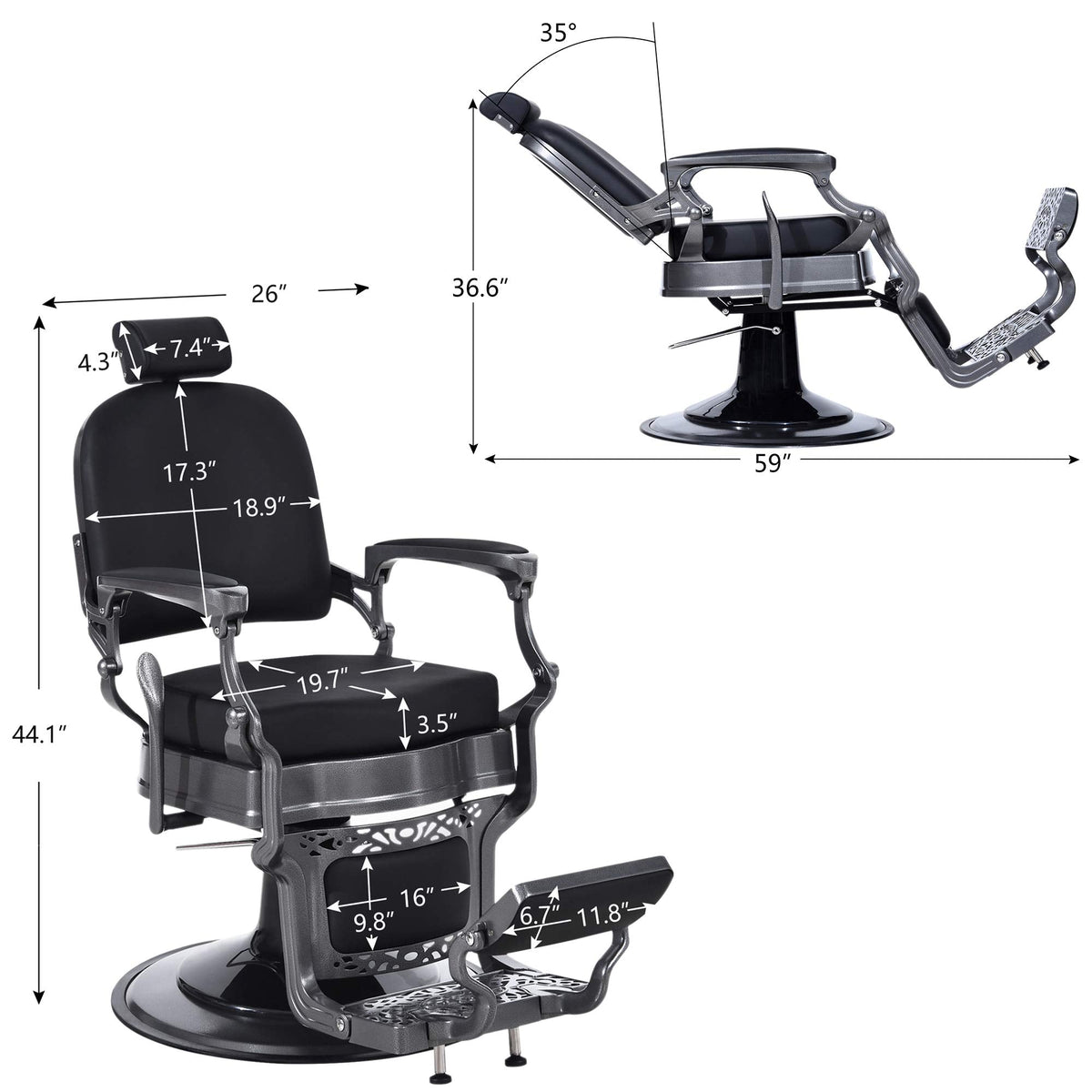 BarberPub Heavy Duty Vintage Barber Chair All Purpose Hydraulic Recline Salon Beauty Spa Equipment 3850 (Black)