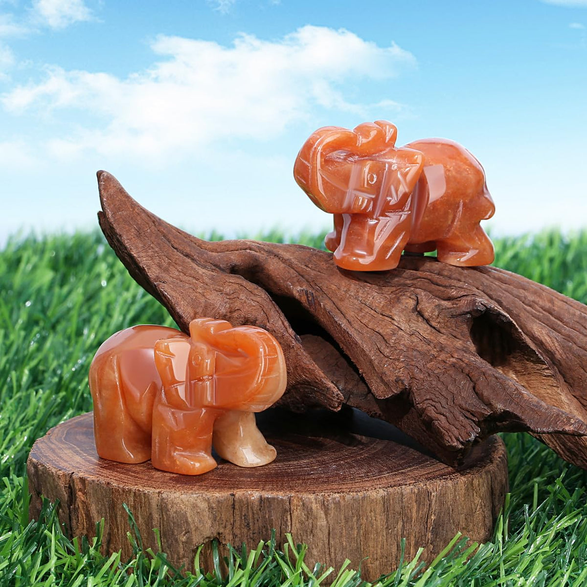 YATOJUZI 2" Red Aventurine Elephant Decor Healing Crystal Cute Polished Natural Stone Hand-Carved Sculpture Statue Figurines Gemstone Hippie Home Room Office Desk Gifts for Women Men